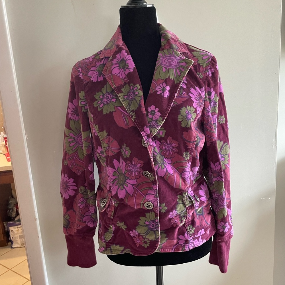 Green and Purple Floral Suit Jacket with Textured Finish